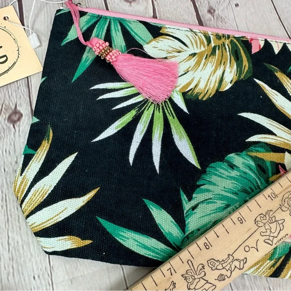 L.I.B new york Boutique NWT makeup pouch travel bag tropical floral tassel